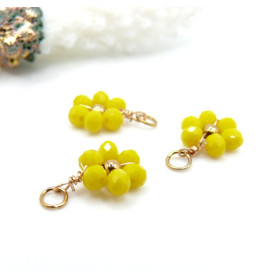 Pendentifs avec anneau Fleur avec Perles JAUNE– Acier Inoxydable Doré