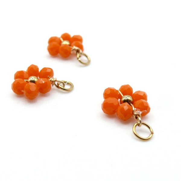 Pendentifs avec anneau Fleur avec Perles  Orange – Acier Inoxydable Doré