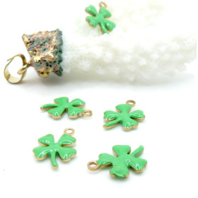 Pendentifs Trèfle 14 par 10mm – Résine Émaillée Vert Acier Inoxydable 304 Doré