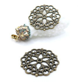 Pendentifs multiconnecteurs Fleur dentelle Laiton finition Bronze