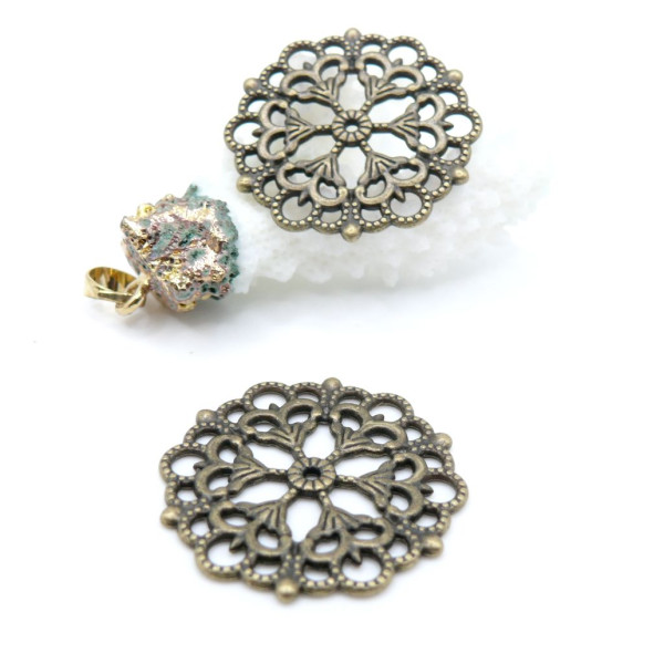 Pendentifs multiconnecteurs Fleur dentelle Laiton finition Bronze