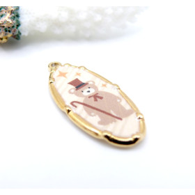 Pendentif Ovale avec Ourson 34 mm – Acier Inoxydable 304 Doré à l’Or Fin 18K PVD