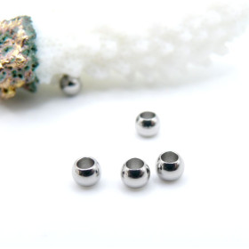 Perles Intercalaires Rondes 2mm Trou 1mm – Acier Inoxydable 304 Argent Rhodié