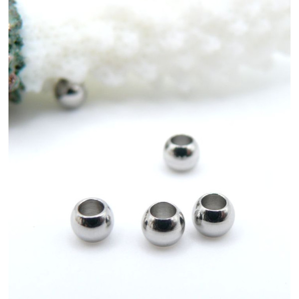 Perles Intercalaires Rondes 4mm Trou 2mm – Acier Inoxydable Argent Platine