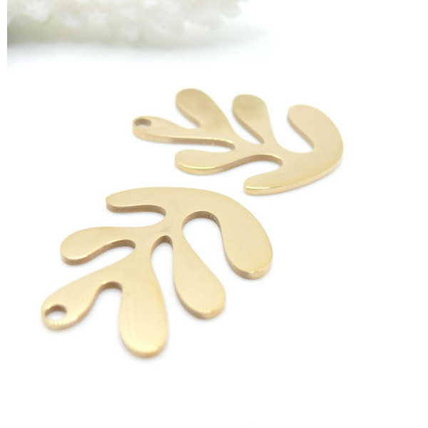 Pendentif Feuille Corail Algue 25mm – Acier Inoxydable Doré