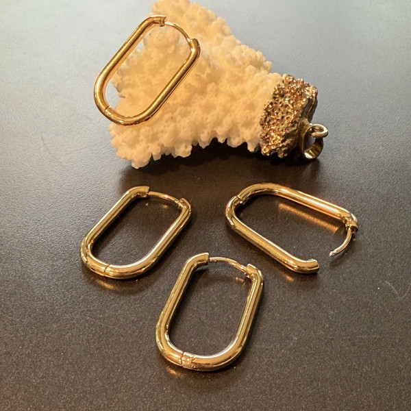 Créoles Ovales 24 x 2.5 mm – Acier Inoxydable 304 Doré à l’or fin 18K – IONIQUE