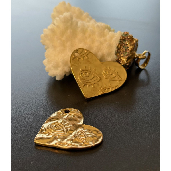 Pendentif Lune avec Amulette 28 mm – Acier Inoxydable 304 Doré à l'or fin 18K