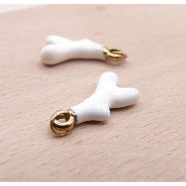 Pendentif avec anneau, Corail  Blanc18 mm – Acier Inoxydable 304 Doré à l'or fin 18K, IONIQUE