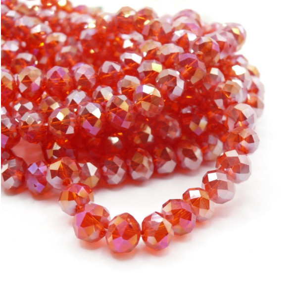 Perles Rondelles 8 par 6mm Verre Facetté Rose grenat Irisé