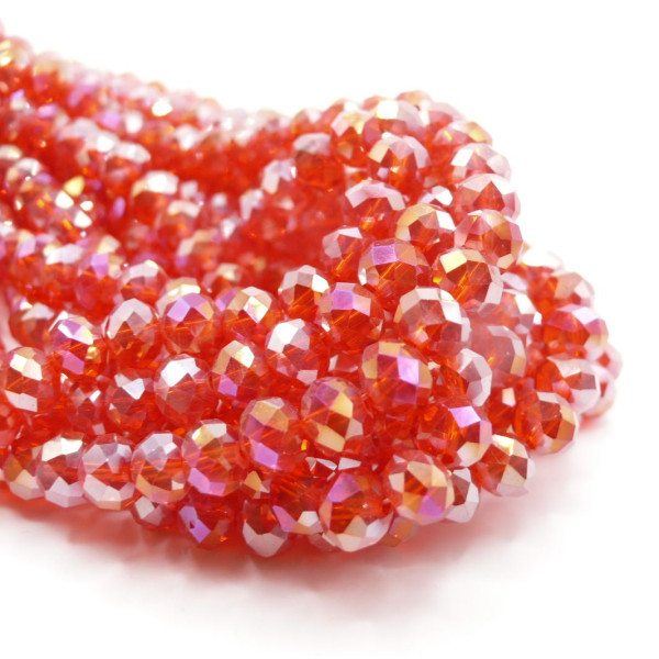 H11K004B – Lot de 1 fil d’environ 70 Perles Rondelles 8 par 6mm Verre Facetté Rose grenat Irisé