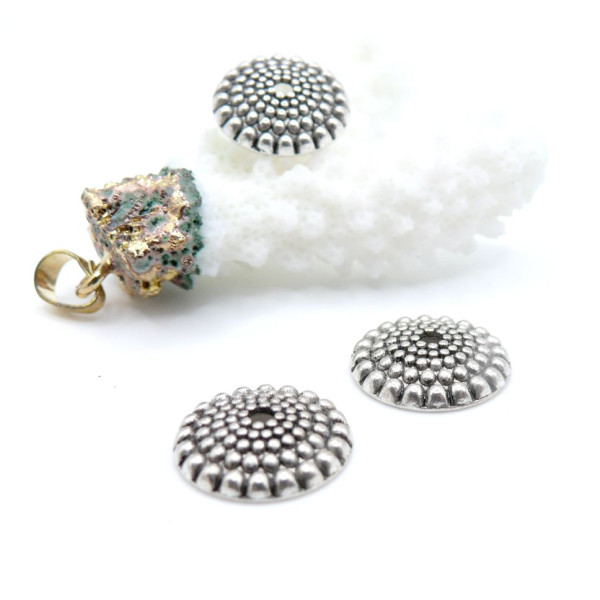 Grandes Calottes Coupelles Picot 15mm Vieil Argent