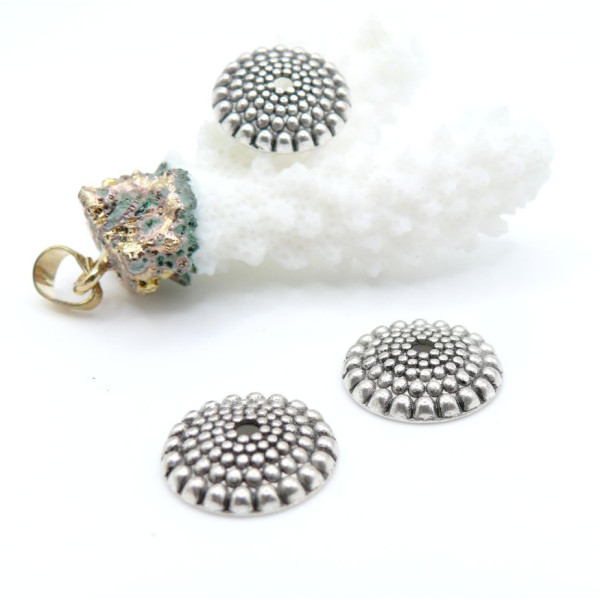 Grandes Calottes Coupelles Picot 15mm Vieil Argent