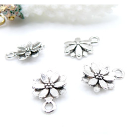 Pendentifs Fleur Biface 10x14mm – Métal Argent Antique