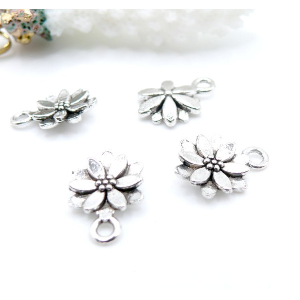 Pendentifs Fleur Biface 10x14mm – Métal Argent Antique