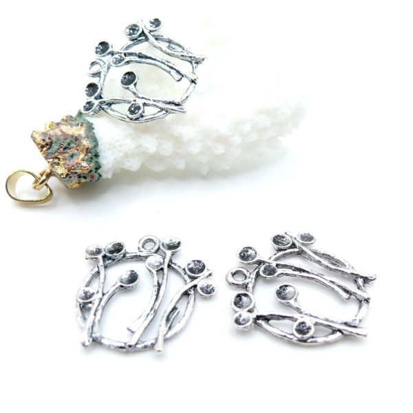 Breloques Pendentifs Bouquet de Fleur 24x23mm – Métal Couleur Argent Antique
