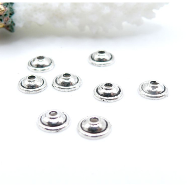 Coupelles Calottes Caps Double Ronds 6mm Vieil Argent