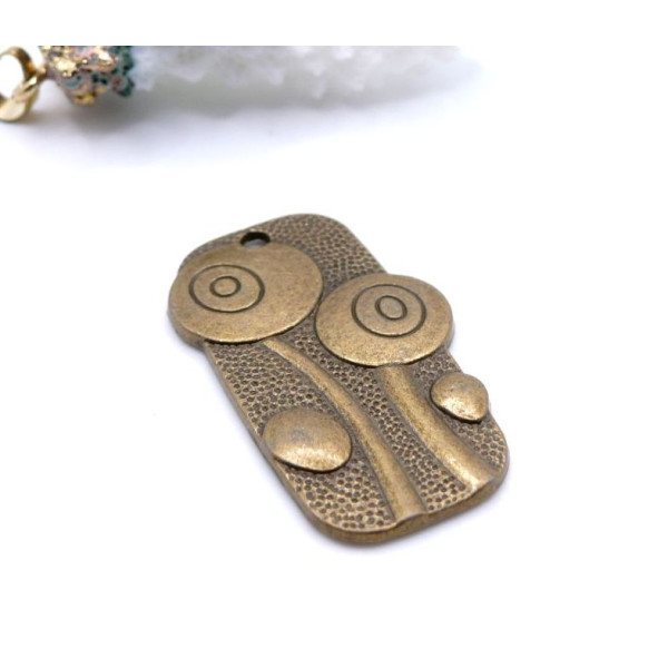Pendentifs Rectangle Fleur 38mm, Laiton finition Bronze