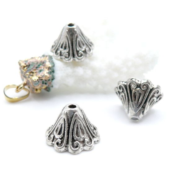 Embouts Calottes Coupelles Style Cones Travaillés 16x12mm Métal Argent Antique