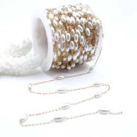 Chaine maille délicate avec Perles Ovales – Acier Inoxydable 316 Doré 18K Placage Ionique