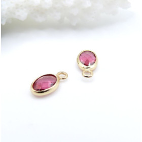 Pendentifs Ovale 9 mm  en verre,  Acier Inox 304  Doré à l’or fin 18K