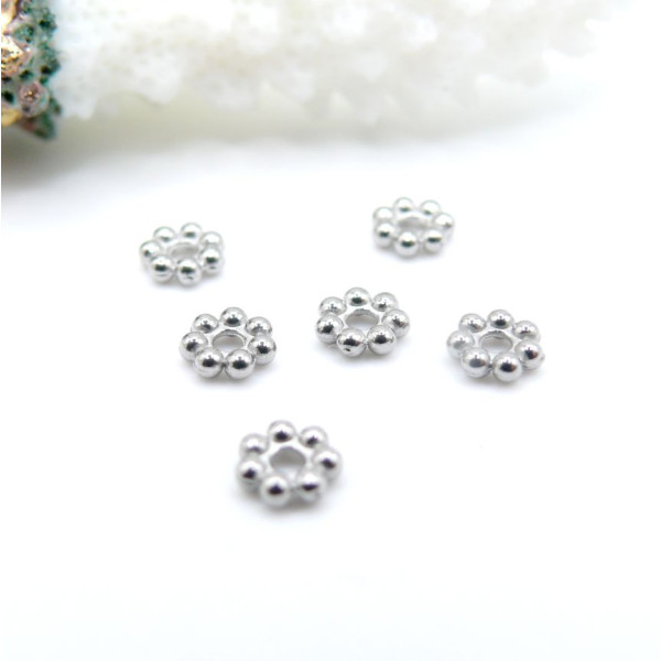 Perles Intercalaires Rondelles Fleurs 3mm– Acier Inoxydable 304 Argenté