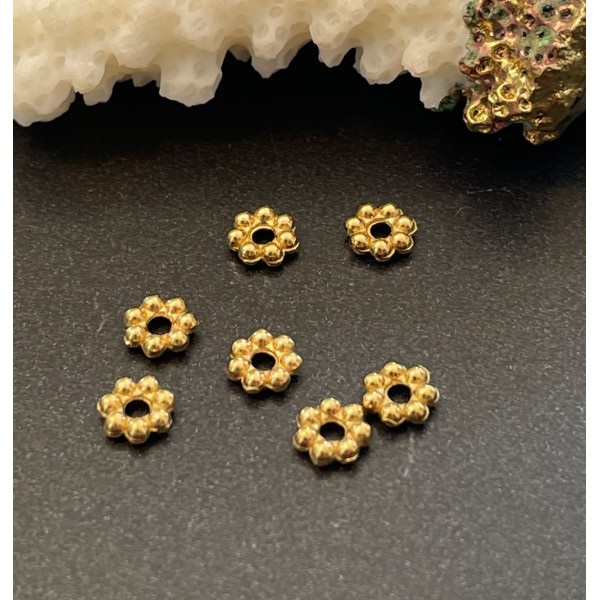 Perles Intercalaires Forme Fleurs 6 x 2 mm – Acier Inoxydable 304 Doré à l’or fin 18K, IONIQUE
