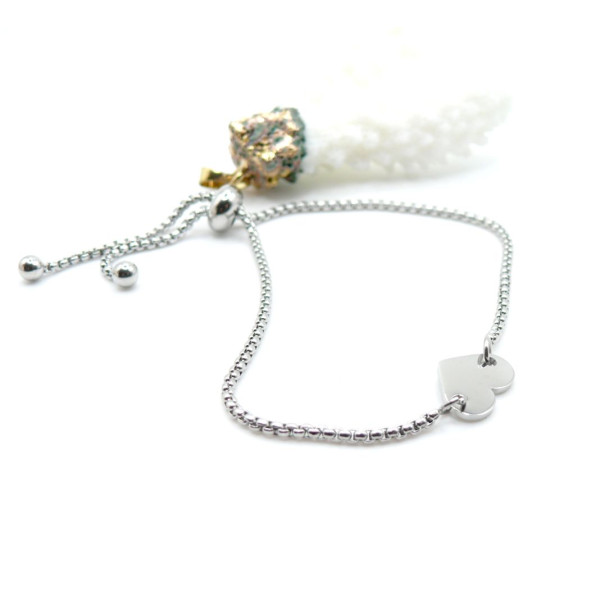 Bracelet Ajustable Maille Paloma avec Cœur 12 mm – Acier Inox 304 – Argenté
