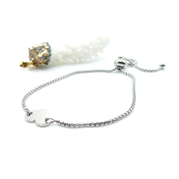 Bracelet Ajustable Maille Paloma avec Cœur 12 mm – Acier Inox 304 – Argenté