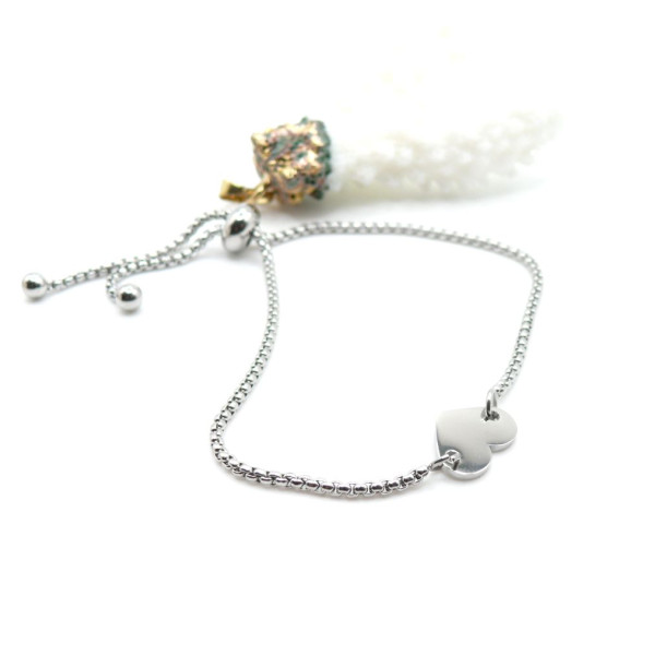 Bracelet Ajustable Maille Paloma avec Cœur 12 mm – Acier Inox 304 – Argenté