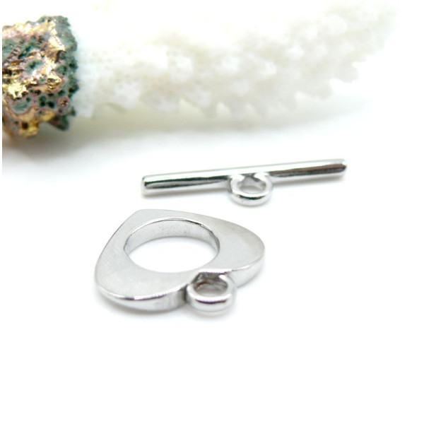 Sets Fermoir Barre T-Toggle Cœur 16mm Acier Inoxydable 304 Argenté