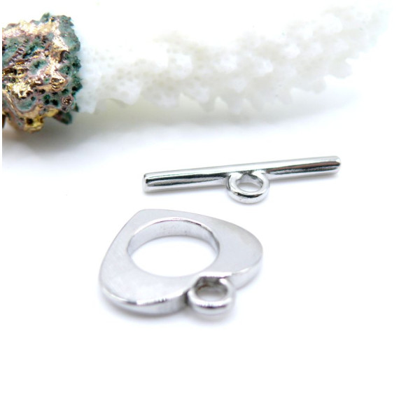 Sets Fermoir Barre T-Toggle Cœur 16mm Acier Inoxydable 304 Argenté
