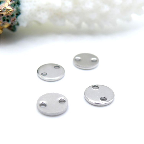 Connecteurs Médaillon Rond 6mm, Acier Inoxydable 304 Argent