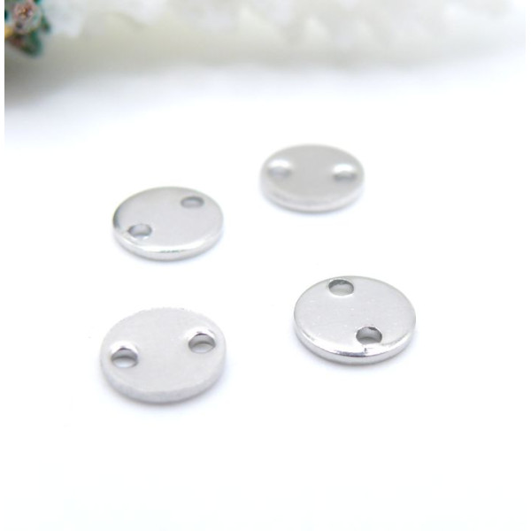 Connecteurs Médaillon Rond 6mm, Acier Inoxydable 304 Argent