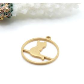 Pendentif Chat 15 mm – Acier Inox 304 – Doré