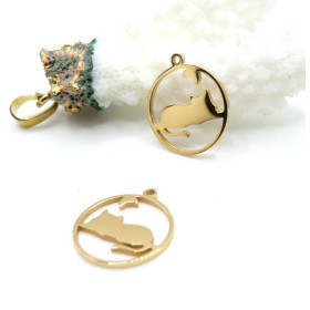 Pendentif Chat 15 mm – Acier Inox 304 – Doré