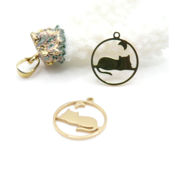 Pendentif Chat 15 mm – Acier Inox 304 – Doré