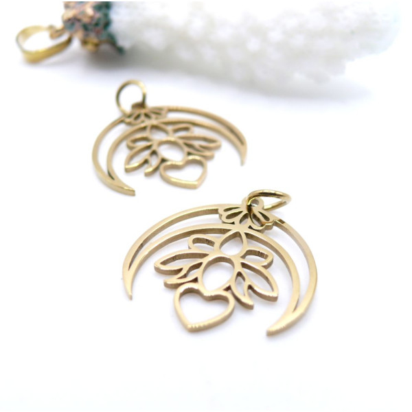 Pendentifs Fleur de Lotus Lune 19.5mm – Acier Inoxydable Doré 18K