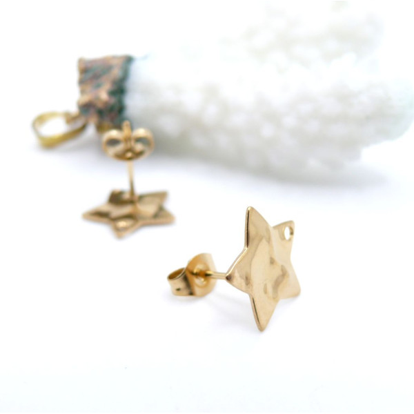 Boucles d'Oreilles Puce Étoile Martelée 12mm – Acier Inoxydable 304 Doré 18K, IONIQUE
