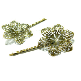 Épingles Barrettes à Cheveux Fleur 3D  – Plateau 42mm finition BRONZE