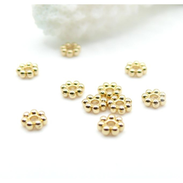 Perles Intercalaires Rondelles Fleurs 3mm, Trou 1mm – Acier Inoxydable 304 Doré à l’or fin 18K