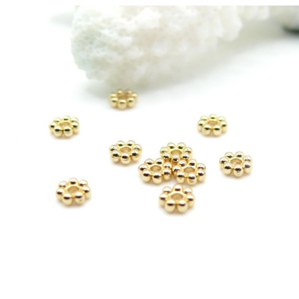Perles Intercalaires Rondelles Fleurs 3mm, Trou 1mm – Acier Inoxydable 304 Doré à l’or fin 18K