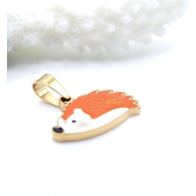 Pendentif Hérisson 16mm Résine Émaillée – Acier Inoxydable 304 Doré