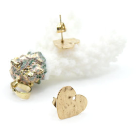 Boucles d'oreilles Puce Cœur Martelée 12mm – Acier inoxydable 304 Doré