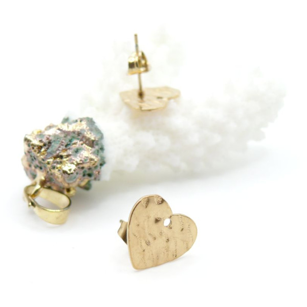 Boucles d'oreilles Puce Cœur Martelée 12mm – Acier inoxydable 304 Doré