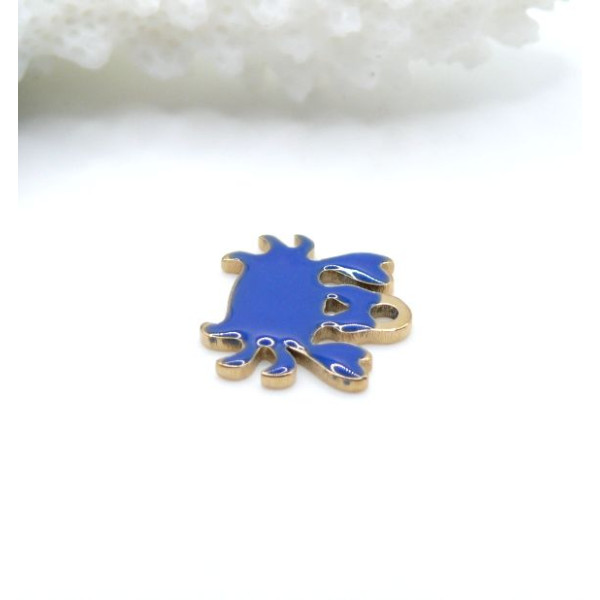 Pendentifs Crabe 12mm – Résine Émaillée Bleu Acier Inoxydable 304 Doré 18K