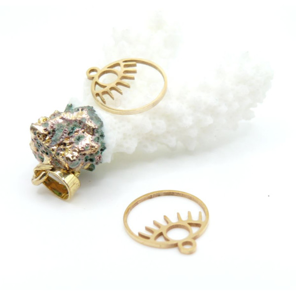 Pendentif Amulette, Grigri, Œil de Protection dans Cercle 14 mm – Acier Inox – Doré