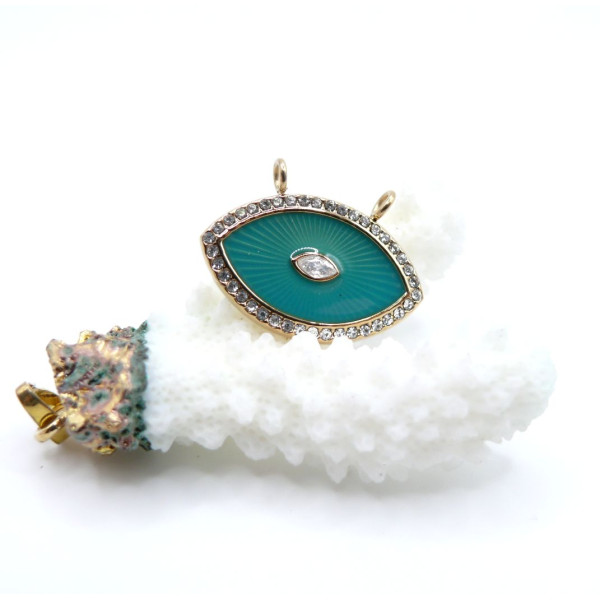 Pendentif Double Anneaux Amulette Œil de Protection 25 mm – Acier Inox 304 – Doré à l’or fin 14K, PVD