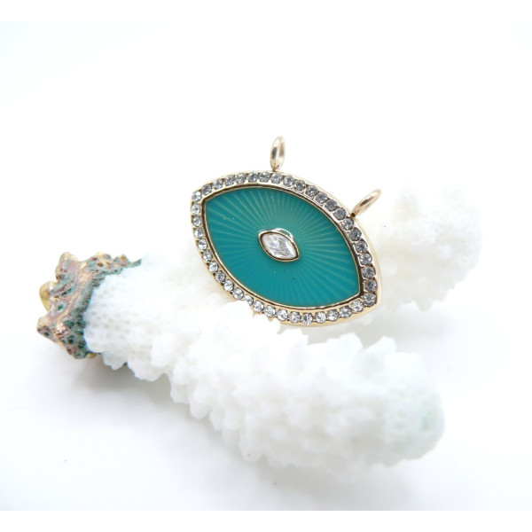 Pendentif Double Anneaux Amulette Œil de Protection 25 mm – Acier Inox 304 – Doré à l’or fin 14K, PVD