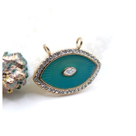 Pendentif Double Anneaux Amulette Œil de Protection 25 mm – Acier Inox 304 – Doré à l’or fin 14K, PVD