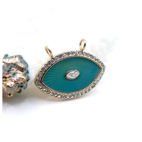 Pendentif Double Anneaux Amulette Œil de Protection 25 mm – Acier Inox 304 – Doré à l’or fin 14K, PVD